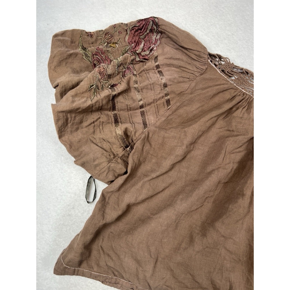 Free People Women's Embroidered Puff Sleeve Brown Crop Top Size XS - Picture 9 of 12